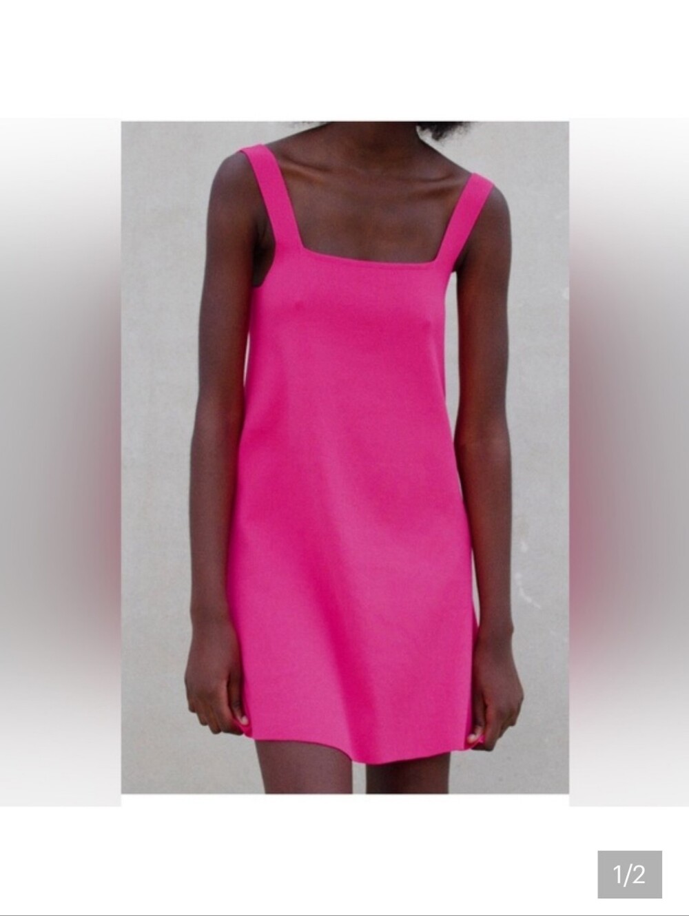 Zara Hot Pink Square-Neck Mini Shift Dress